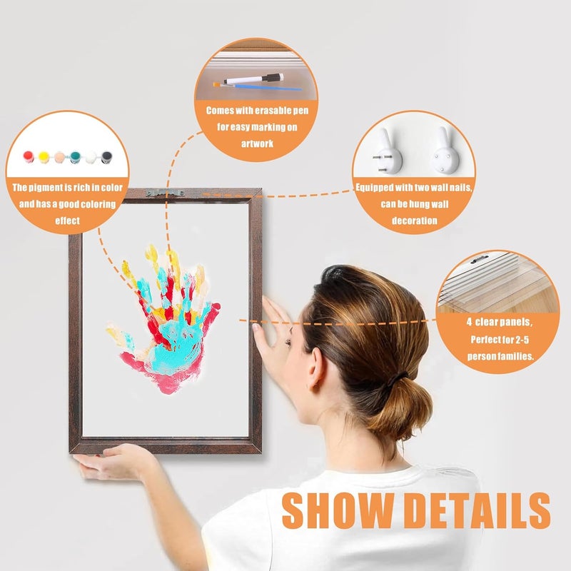 XQC Family Handprint Kit - DIY Craft Keepsake Frame with Clear Boards, Unique Gift for New Families & Pets (Brown) - Image 3